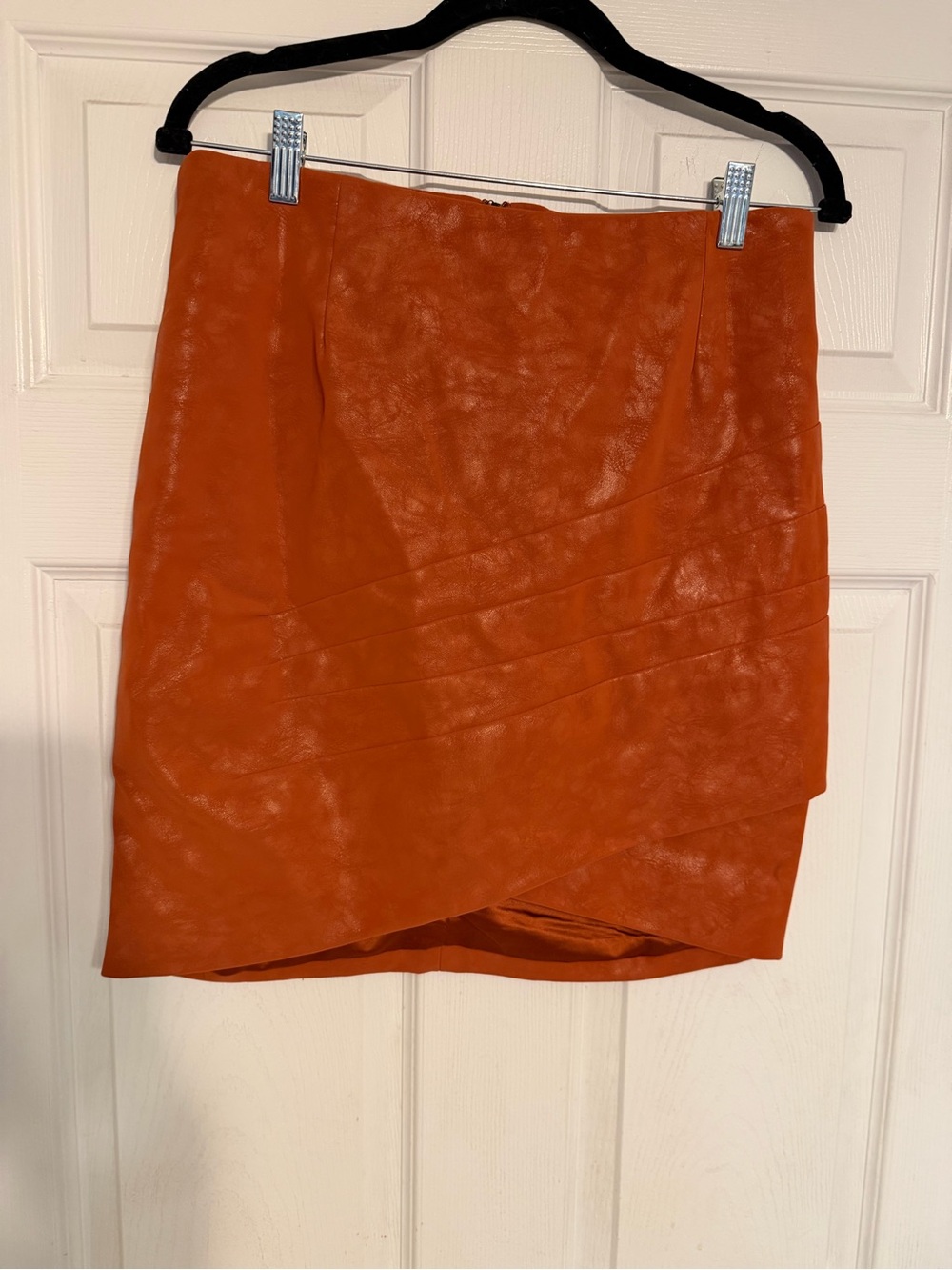GUESS Orange Faux Leather Asymmetrical Mini Skirt